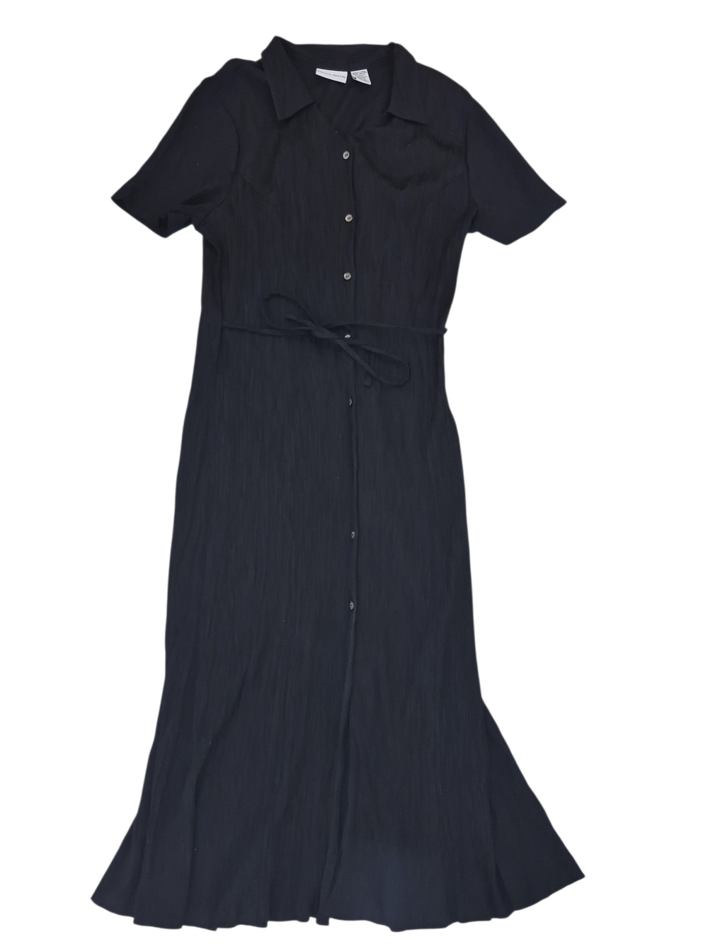 Jaclyn Smith Black Button-Front Short-Sleeve Maxi Dress with Tie Waist
